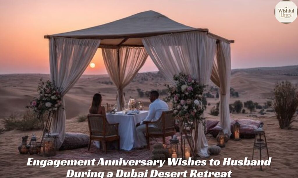 Engagement Anniversary Wishes to Husband During a Dubai Desert Retreat